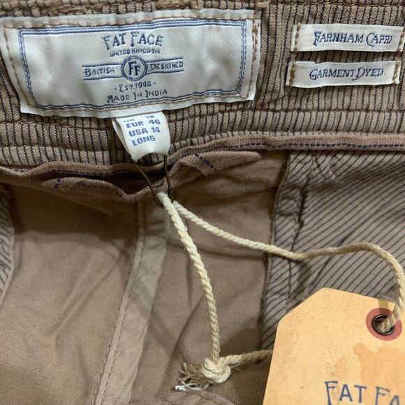FAT FACE FARNHAM Chino Capris Pearwood Brown Cotton/Elastane Sz 14L NWT - Picture 7 of 13